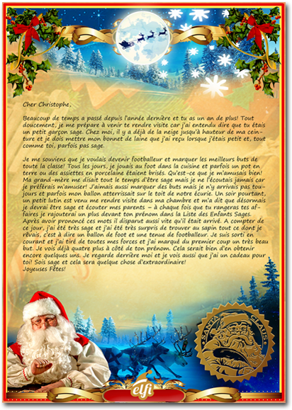 Lettre personnalisée du Père Noël pour les enfants